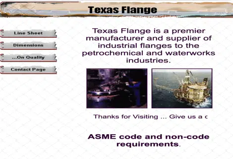 Texas Flange first website screenshot, launched 1997 — the first flange website online