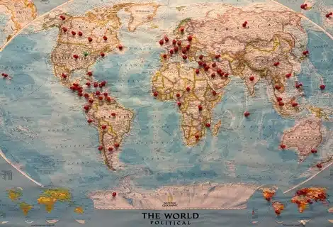 World map showing Texas Flange shipping reach — every continent by 2005
